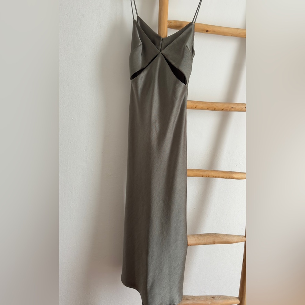 bec + bridge Olive Green Satin Dress with Twist Front